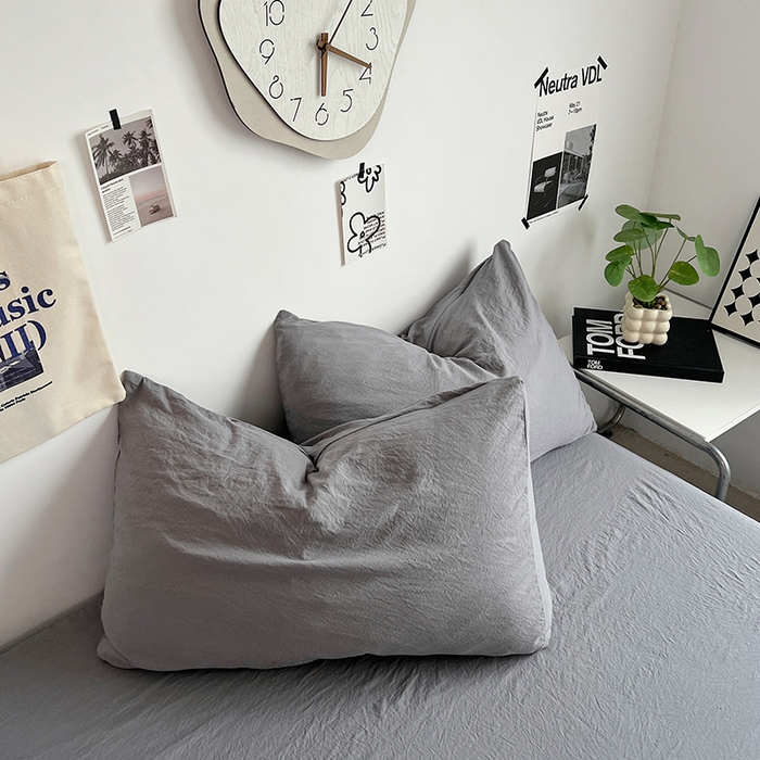 91家纺网 家纺一手货源 找家纺 优佳优品 2024新款ins风超柔褶皱亲肤磨毛水洗棉四件套 流光灰