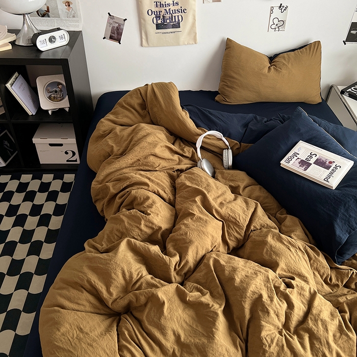 91家纺网 家纺一手货源 找家纺 优佳优品 2024新款ins风超柔褶皱亲肤磨毛水洗棉四件套 玛瑙洛克