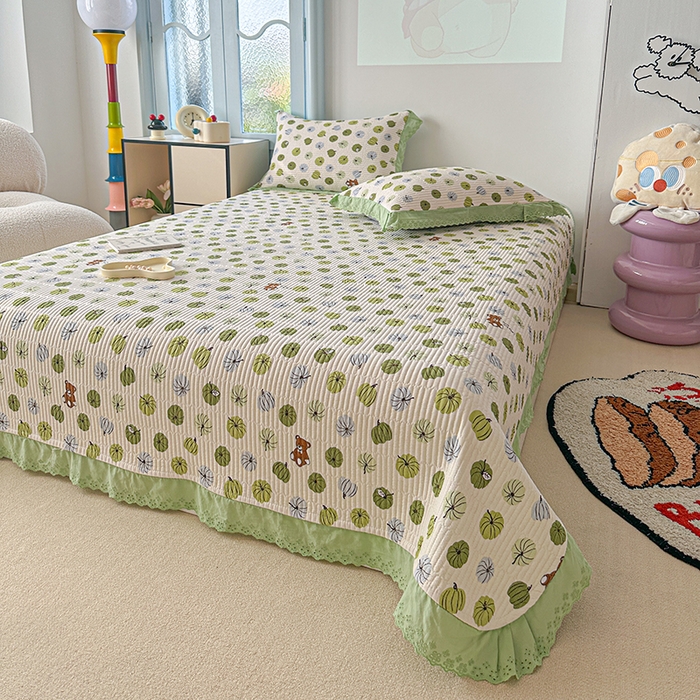 91家纺网 家纺一手货源 找家纺 源舜 2025新款云感皱皱纱法式床盖三件套 魔法南瓜