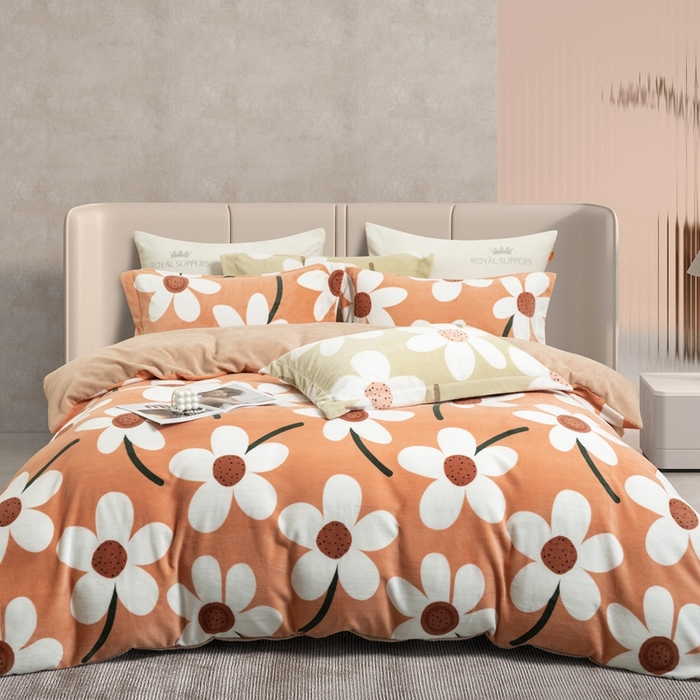 91家纺网 家纺一手货源 找家纺 宜家坊 2024新款加厚保暖印花牛奶绒四件套 简韵-奶茶