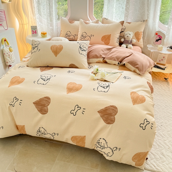 91家纺网 家纺一手货源 找家纺 千朵 2024新款全棉磨毛印花四件套 奶酪狗