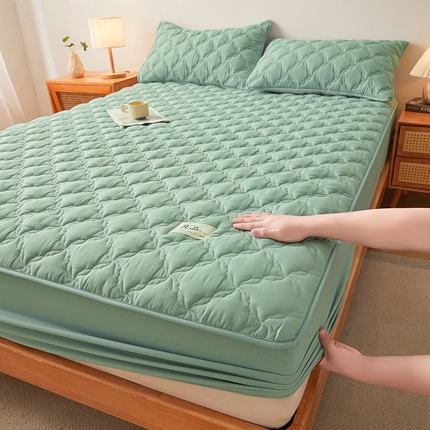 91家纺网 家纺一手货源 找家纺 曼陀罗 2025新款A类原棉新疆棉花床笠-竹叶格 竹叶格-豆绿