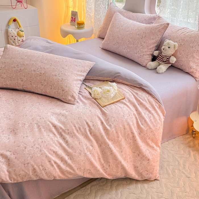 91家纺网 家纺一手货源 找家纺 千朵 2024新款全棉磨毛印花四件套 贝拉粉