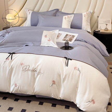 遇见家居生活馆 2024新款亲肤棉刺绣四件套-蝶恋花 蝶恋花-星黛紫