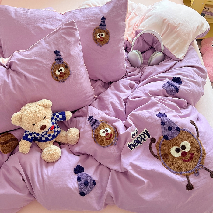 91家纺网 家纺一手货源 找家纺 优佳优品 2024新款水洗棉毛巾绣四件套（可提供买家秀） 紫色曲奇