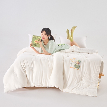 薇玛仕 2025秋冬新款-暖吖吖系列针织云柔棉大豆蛋白纤维被芯A类母婴级纯色立体烫画卡通可爱大豆被 暖吖吖-本白