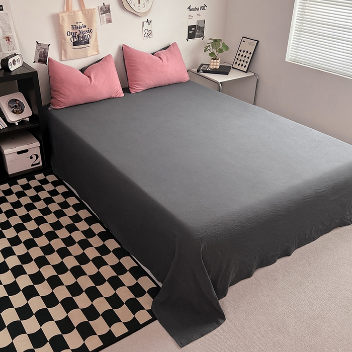 91家纺网 家纺一手货源 找家纺 优佳优品 2024新款ins风超柔褶皱亲肤磨毛水洗棉四件套 豆沙深灰