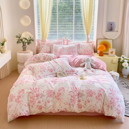 星期三家纺 2024年12月新款铂金全棉13372四件套（加老板微信有会员价）（加老板微信有会员价） 鸳鸯锦-粉