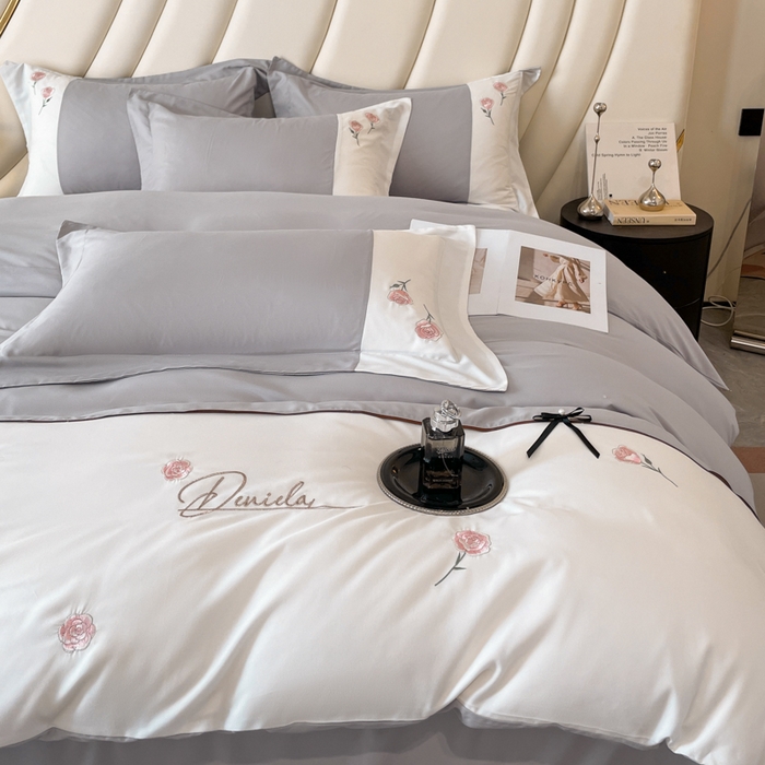 91家纺网 家纺一手货源 找家纺 遇见家居生活馆 2024新款亲肤棉刺绣四件套-蝶恋花 蝶恋花-浅灰