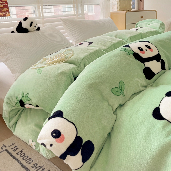 91家纺网 家纺一手货源 找家纺 雅萱家纺 2024新款牛奶绒单被套 被套-竹叶熊猫
