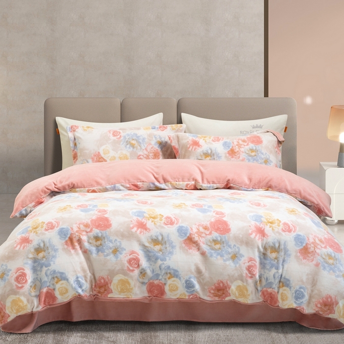 91家纺网 家纺一手货源 找家纺 宜家坊 2024新款加厚保暖印花牛奶绒四件套 秘密花园