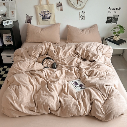 91家纺网 家纺一手货源 找家纺 （总）优佳优品 2024新款ins风超柔褶皱亲肤磨毛水洗棉四件套