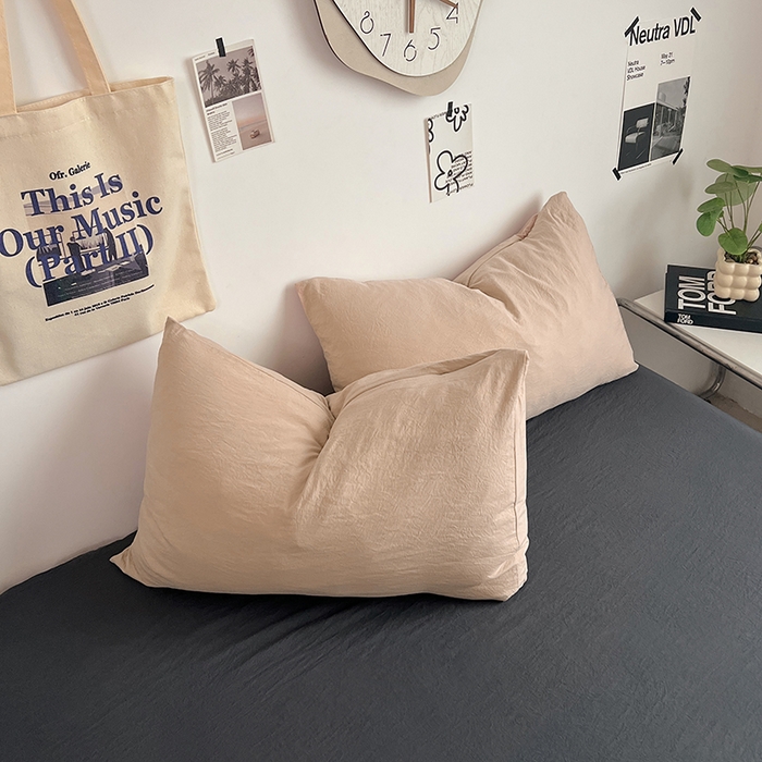 91家纺网 家纺一手货源 找家纺 优佳优品 2024新款ins风超柔褶皱亲肤磨毛水洗棉四件套 卡其深灰