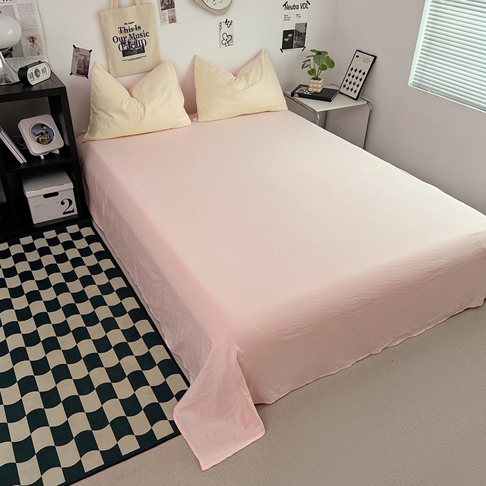 91家纺网 家纺一手货源 找家纺 优佳优品 2024新款ins风超柔褶皱亲肤磨毛水洗棉四件套 柠檬粉