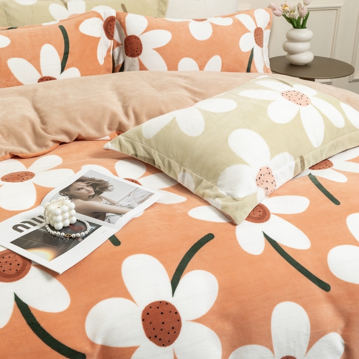 91家纺网 家纺一手货源 找家纺 宜家坊 2024新款加厚保暖印花牛奶绒四件套 简韵-奶茶