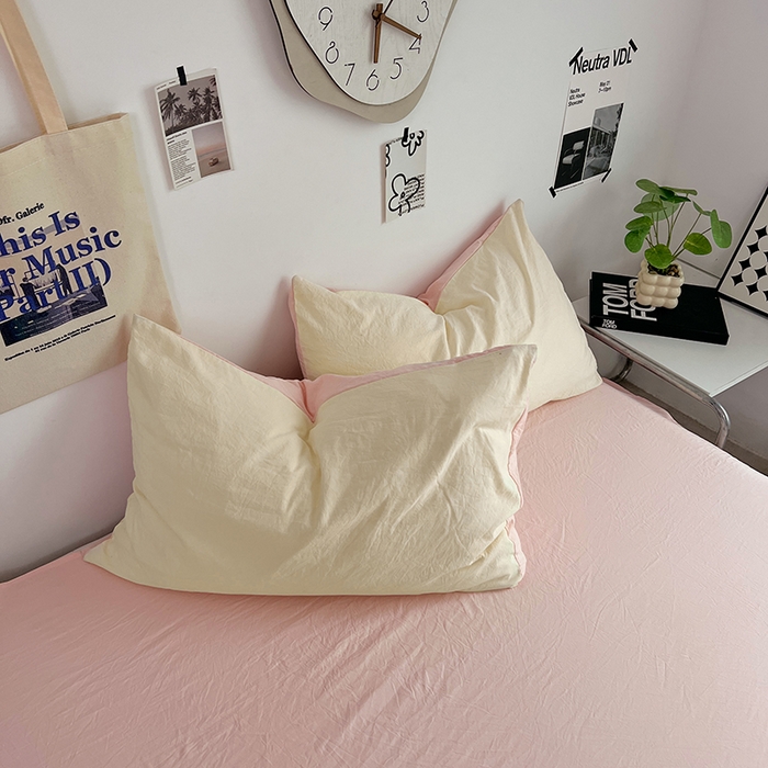 91家纺网 家纺一手货源 找家纺 优佳优品 2024新款ins风超柔褶皱亲肤磨毛水洗棉四件套 柠檬粉