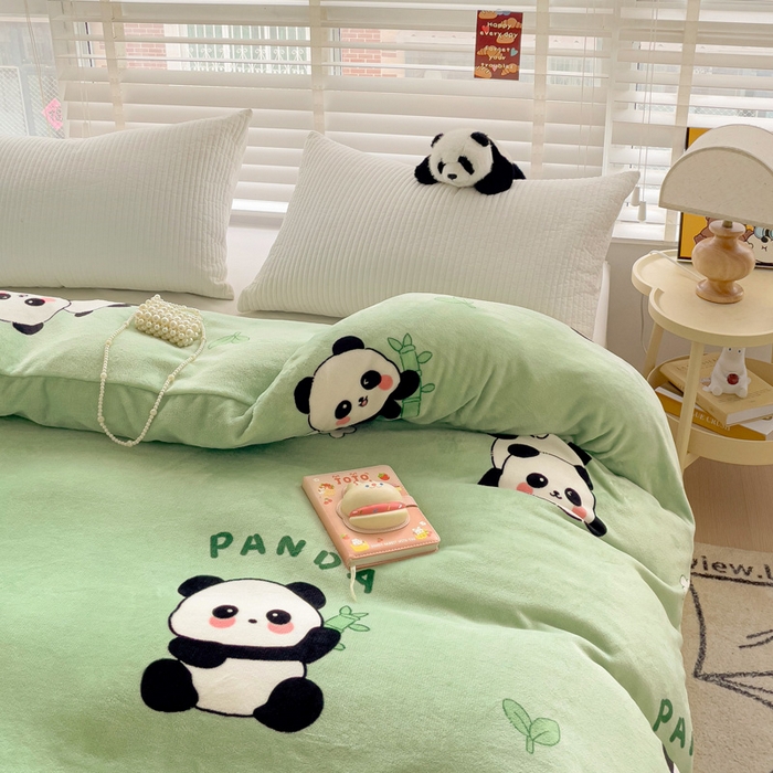 91家纺网 家纺一手货源 找家纺 雅萱家纺 2024新款牛奶绒单被套 被套-竹叶熊猫