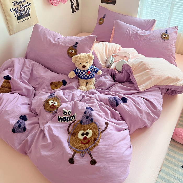 91家纺网 家纺一手货源 找家纺 优佳优品 2024新款水洗棉毛巾绣四件套（可提供买家秀） 紫色曲奇