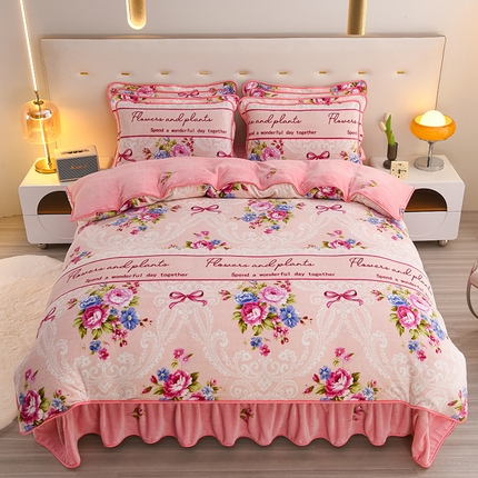 91家纺网 家纺一手货源 找家纺 芯诗曼2025新款8.5斤直播热款高克重牛奶绒法莱绒水晶金貂法莱绒四件套富贵牡丹