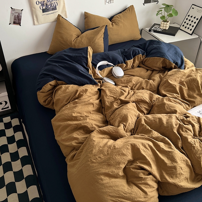 91家纺网 家纺一手货源 找家纺 优佳优品 2024新款ins风超柔褶皱亲肤磨毛水洗棉四件套 玛瑙洛克