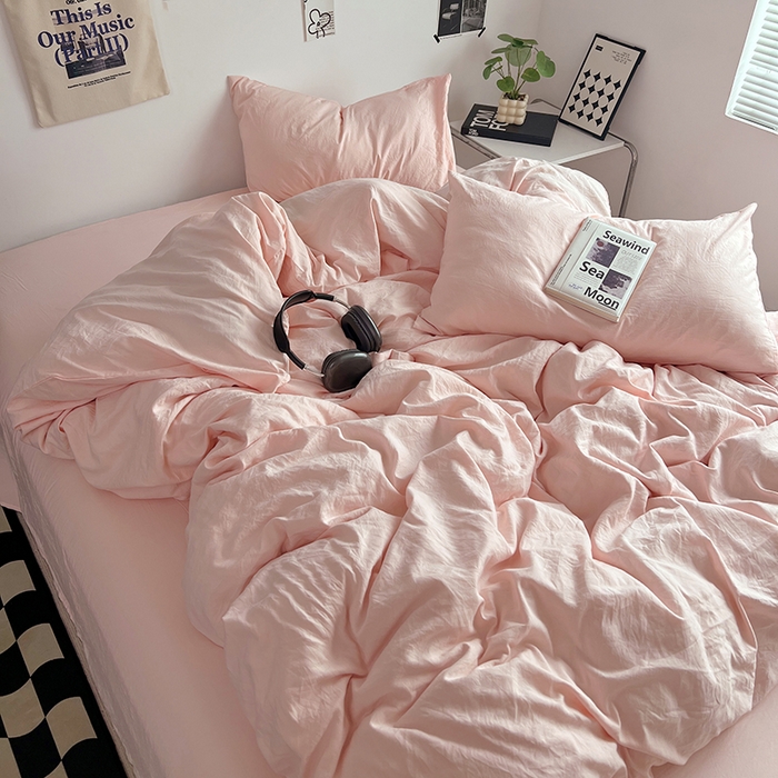 91家纺网 家纺一手货源 找家纺 （总）优佳优品 2024新款ins风超柔褶皱亲肤磨毛水洗棉四件套