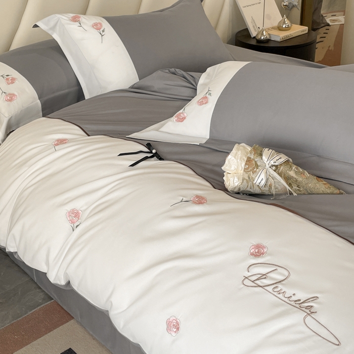 91家纺网 家纺一手货源 找家纺 遇见家居生活馆 2024新款亲肤棉刺绣四件套-蝶恋花 蝶恋花-中灰