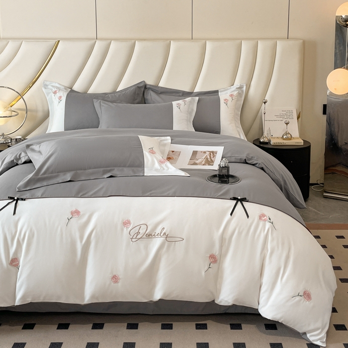 91家纺网 家纺一手货源 找家纺 遇见家居生活馆 2024新款亲肤棉刺绣四件套-蝶恋花 蝶恋花-中灰