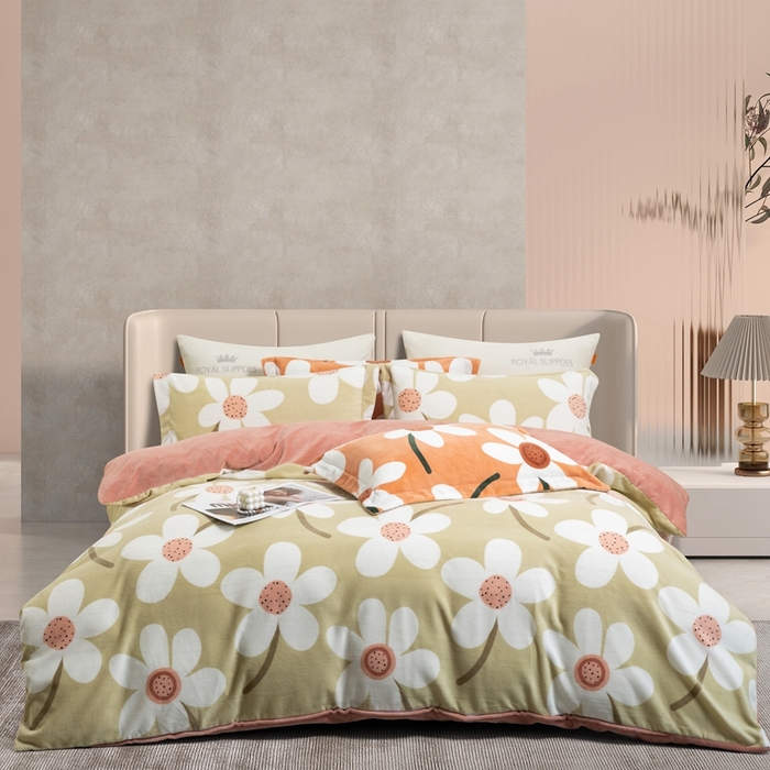 91家纺网 家纺一手货源 找家纺 宜家坊 2024新款加厚保暖印花牛奶绒四件套 简韵-胭粉