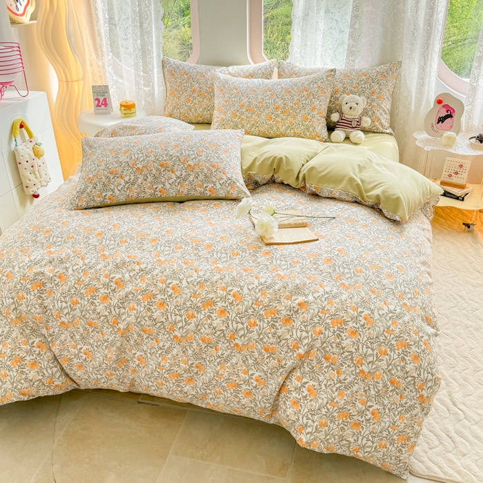 91家纺网 家纺一手货源 找家纺 千朵 2024新款全棉磨毛印花四件套 果梦米