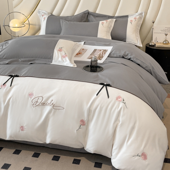 91家纺网 家纺一手货源 找家纺 遇见家居生活馆 2024新款亲肤棉刺绣四件套-蝶恋花 蝶恋花-中灰