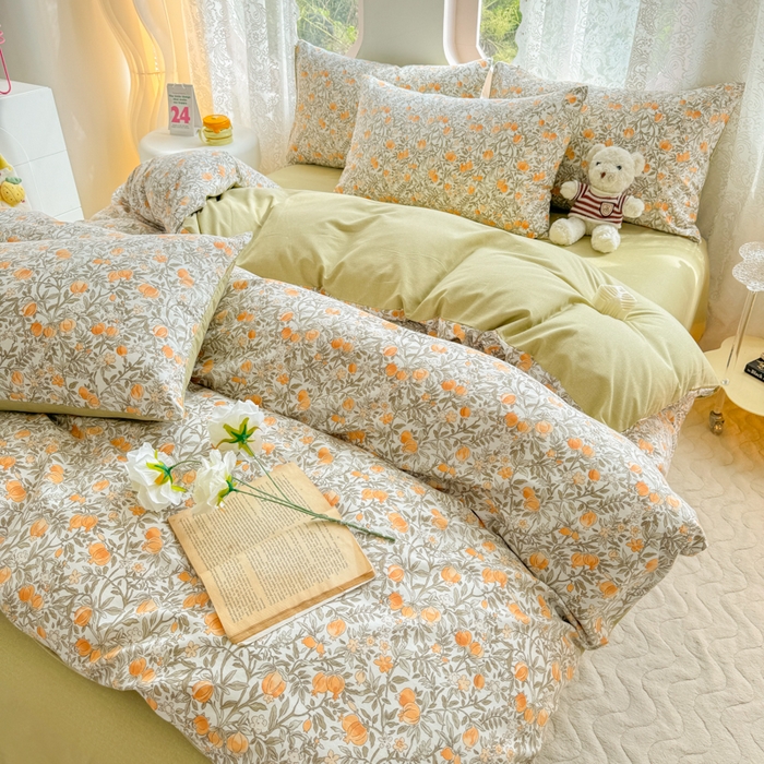 91家纺网 家纺一手货源 找家纺 千朵 2024新款全棉磨毛印花四件套 果梦米