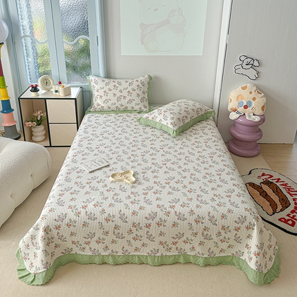 91家纺网 家纺一手货源 找家纺 （总）源舜 2025新款云感皱皱纱法式床盖三件套