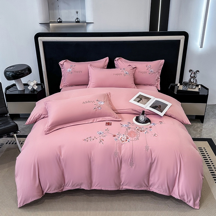 91家纺网 家纺一手货源 找家纺 梦舒羽 2025新款加厚亲肤棉磨毛刺绣四件套-平安喜乐 平安喜乐-豆沙