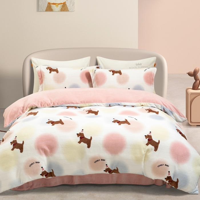 91家纺网 家纺一手货源 找家纺 （总）宜家坊 2024新款加厚保暖印花牛奶绒四件套