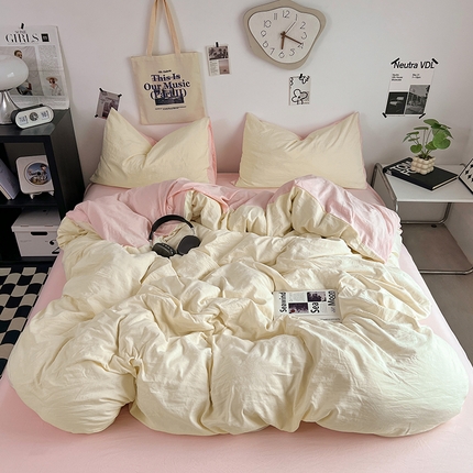 91家纺网 家纺一手货源 找家纺 （总）优佳优品 2024新款ins风超柔褶皱亲肤磨毛水洗棉四件套