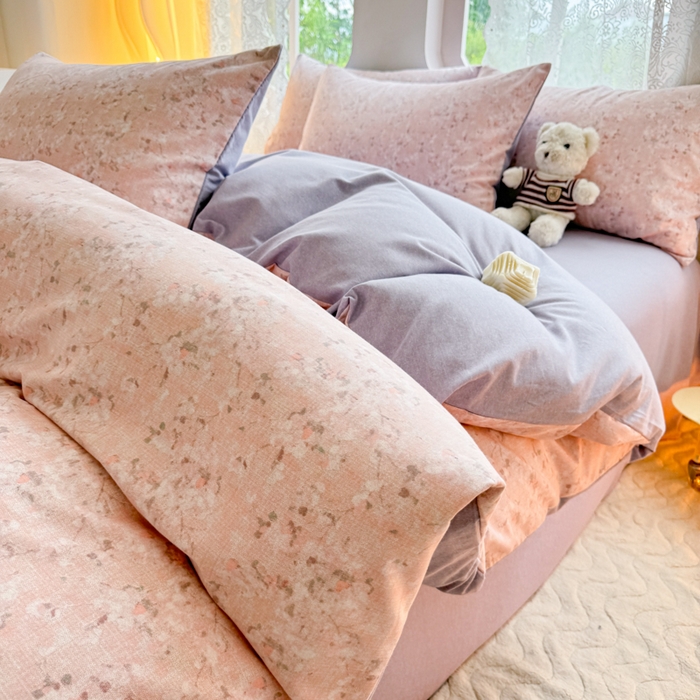 91家纺网 家纺一手货源 找家纺 千朵 2024新款全棉磨毛印花四件套 贝拉粉