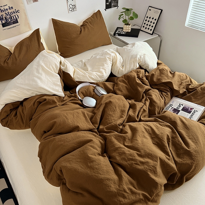 91家纺网 家纺一手货源 找家纺 优佳优品 2024新款ins风超柔褶皱亲肤磨毛水洗棉四件套 玛瑙芝士