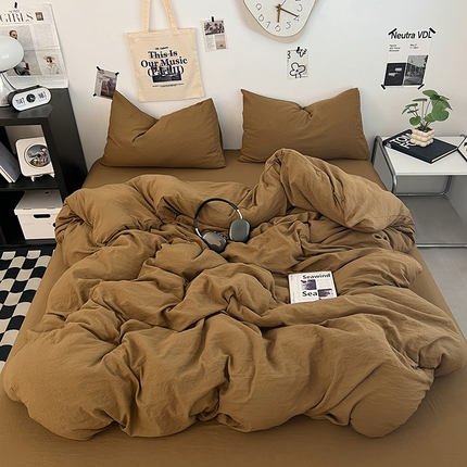 91家纺网 家纺一手货源 找家纺 （总）优佳优品 2024新款ins风超柔褶皱亲肤磨毛水洗棉四件套