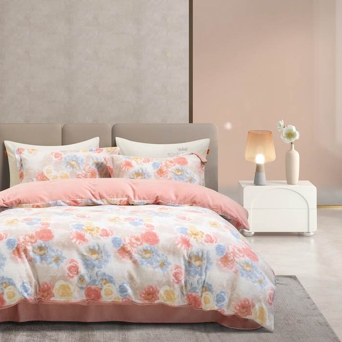 91家纺网 家纺一手货源 找家纺 宜家坊 2024新款加厚保暖印花牛奶绒四件套 秘密花园