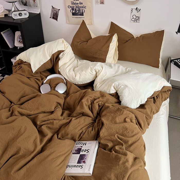 91家纺网 家纺一手货源 找家纺 优佳优品 2024新款ins风超柔褶皱亲肤磨毛水洗棉四件套 玛瑙芝士