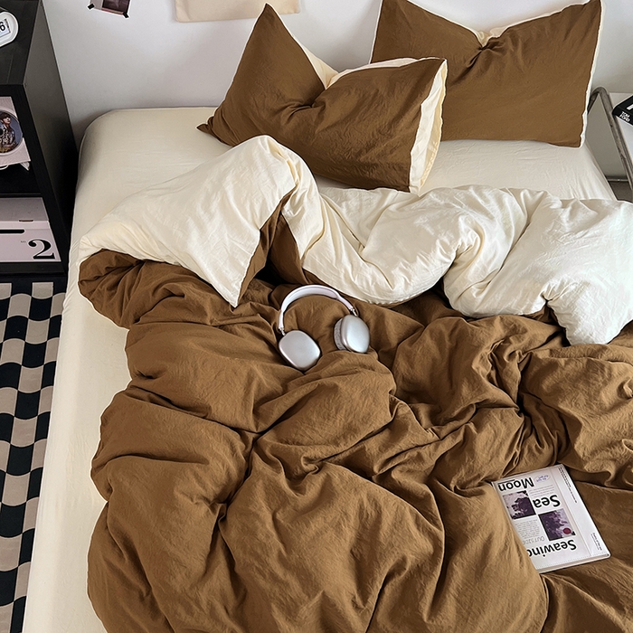 91家纺网 家纺一手货源 找家纺 优佳优品 2024新款ins风超柔褶皱亲肤磨毛水洗棉四件套 玛瑙芝士