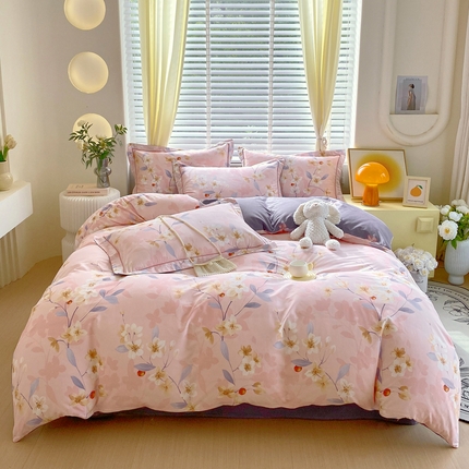 星期三家纺 2024年12月新款铂金全棉13372四件套（加老板微信有会员价）（加老板微信有会员价） 杏绘-粉