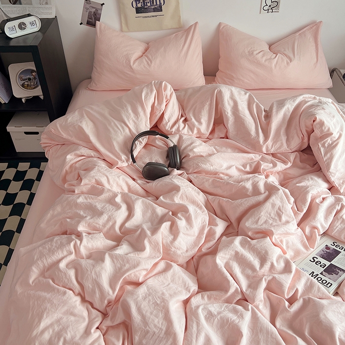 91家纺网 家纺一手货源 找家纺 （总）优佳优品 2024新款ins风超柔褶皱亲肤磨毛水洗棉四件套