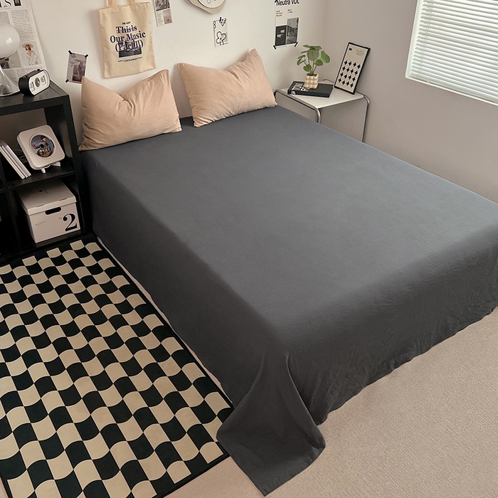 91家纺网 家纺一手货源 找家纺 优佳优品 2024新款ins风超柔褶皱亲肤磨毛水洗棉四件套 卡其深灰