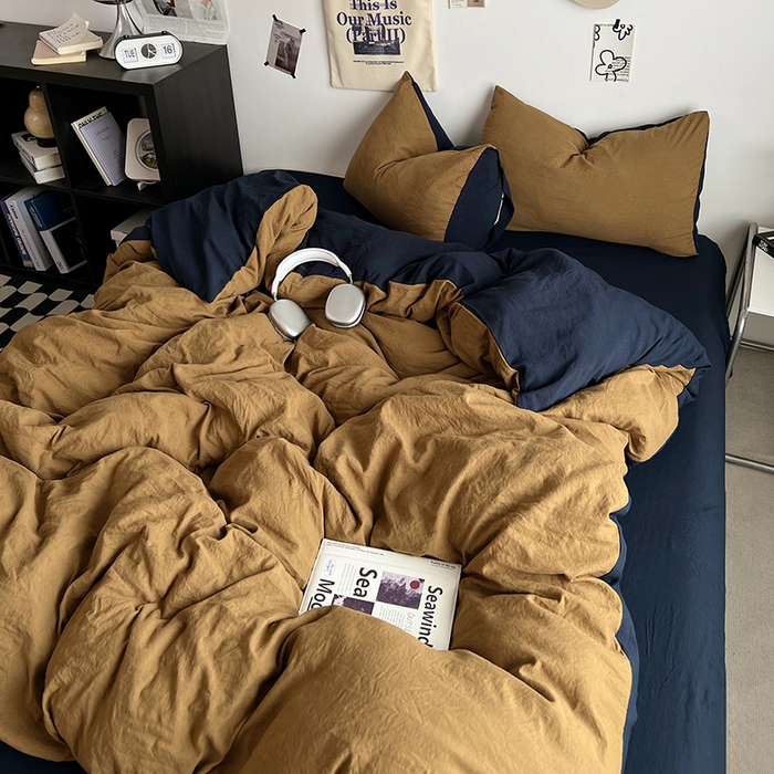 91家纺网 家纺一手货源 找家纺 优佳优品 2024新款ins风超柔褶皱亲肤磨毛水洗棉四件套 玛瑙洛克