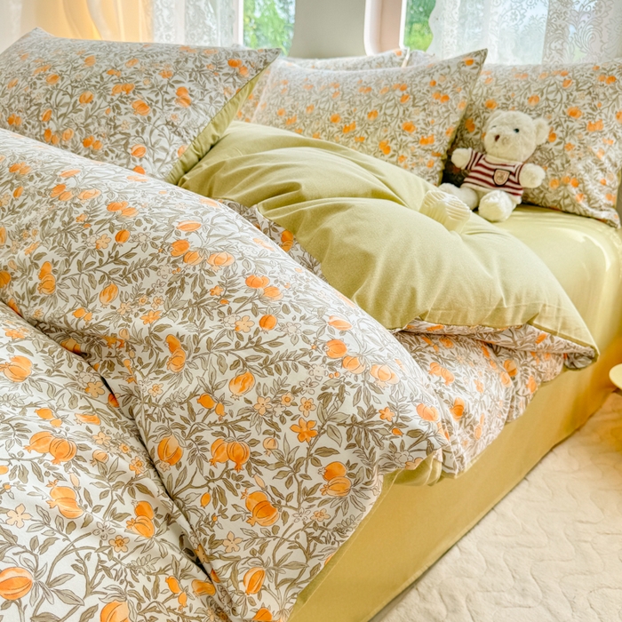 91家纺网 家纺一手货源 找家纺 千朵 2024新款全棉磨毛印花四件套 果梦米