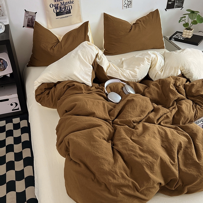 91家纺网 家纺一手货源 找家纺 优佳优品 2024新款ins风超柔褶皱亲肤磨毛水洗棉四件套 玛瑙芝士