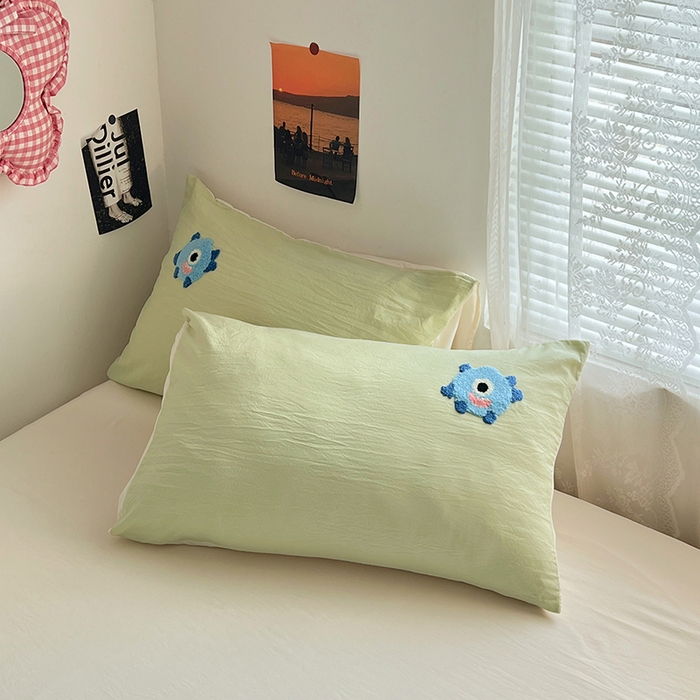 91家纺网 家纺一手货源 找家纺 优佳优品 2024新款水洗棉毛巾绣四件套（可提供买家秀） 大怪兽绿