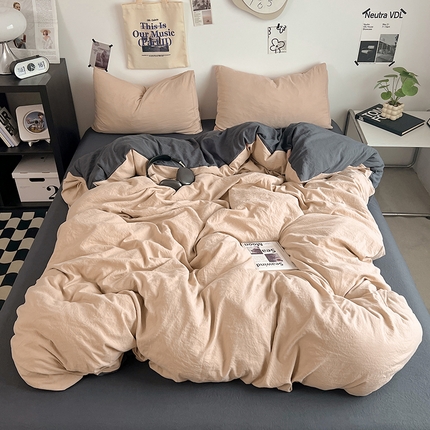 91家纺网 家纺一手货源 找家纺 （总）优佳优品 2024新款ins风超柔褶皱亲肤磨毛水洗棉四件套