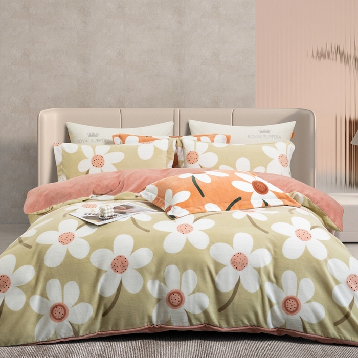 91家纺网 家纺一手货源 找家纺 宜家坊 2024新款加厚保暖印花牛奶绒四件套 简韵-胭粉